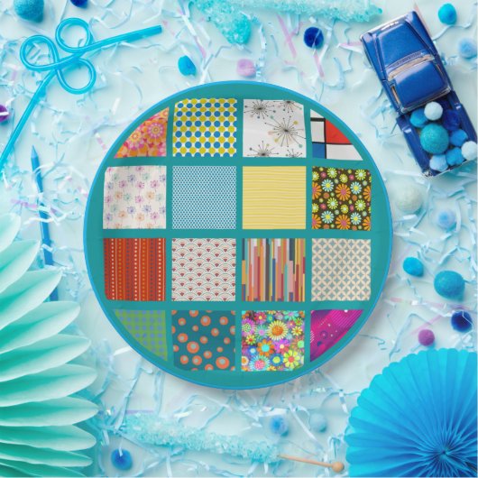 Groovy Retro-Design in einem quilt wie Muster. Pappteller (Party)
