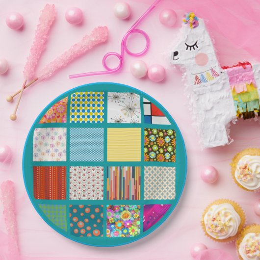 Groovy Retro-Design in einem quilt wie Muster. Pappteller (Party)