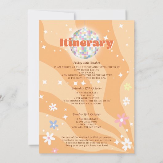 Groovy Retro Disco Bacheloretto Einladung (Rückseite)