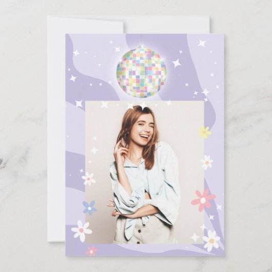 Groovy Retro Disco Ball 70's Blumenstrauß Sweet 16 Einladung (Rückseite)