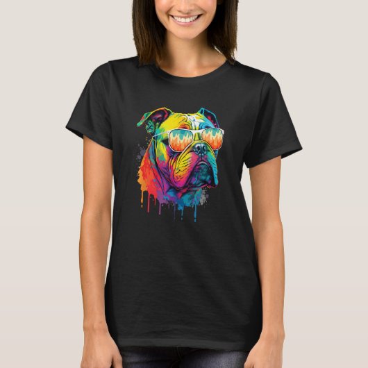 Groovy Retro English Bulldog Dog Animal Puppy Ow T-Shirt (Vorderseite)