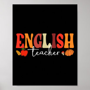 Groovy Retro English Teacher Fall Vibes Herbst als Poster