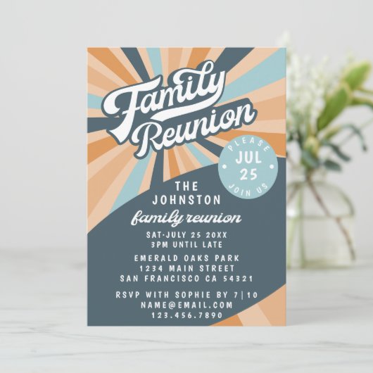 Groovy Retro Family Wiedersehen Ansammlung Einladu Einladung (Stehend Vorderseite)