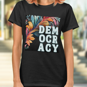 Groovy Retro farbenfrohe Erklärung Demokratie T-Shirt