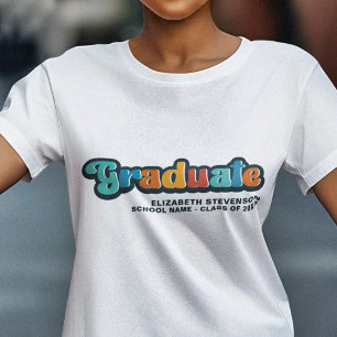 Groovy Retro farbenfrohe Graduate mit Namen T-Shirt