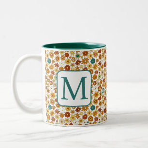 Groovy Retro Farbige Blume Muster Boho Floral Zweifarbige Tasse