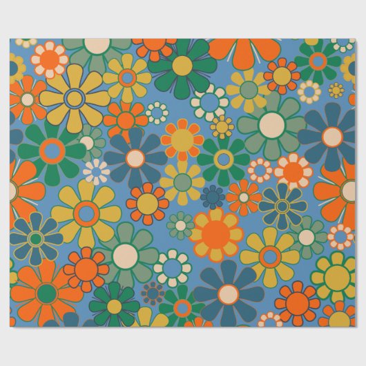 Groovy Retro Farbiger 60er 70er Floral Pattern Geschenkpapier (Flach)