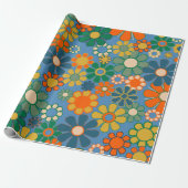 Groovy Retro Farbiger 60er 70er Floral Pattern Geschenkpapier (Ungerollt)
