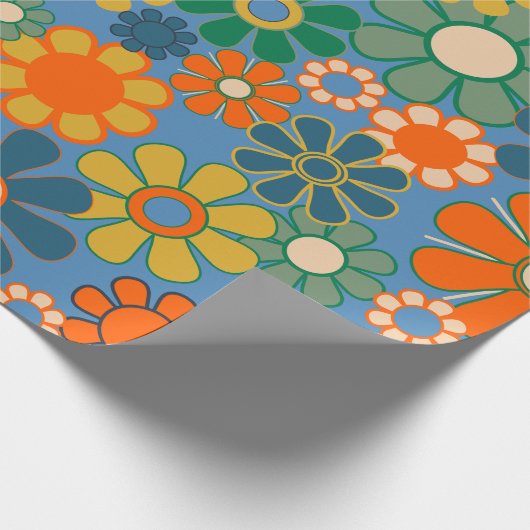 Groovy Retro Farbiger 60er 70er Floral Pattern Geschenkpapier (Ecke)