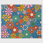 Groovy Retro Farbiger 60er 70er Floral Pattern Geschenkpapier (Flach)