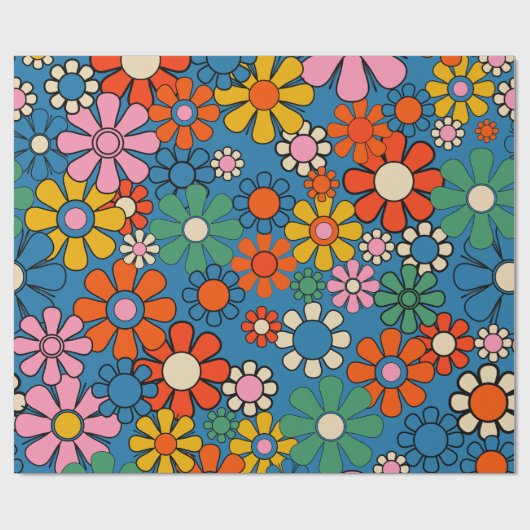 Groovy Retro Farbiger 60er 70er Floral Pattern Geschenkpapier (Flach)