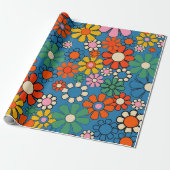 Groovy Retro Farbiger 60er 70er Floral Pattern Geschenkpapier (Ungerollt)