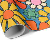 Groovy Retro Farbiger 60er 70er Floral Pattern Geschenkpapier (Rolleneckpunkt)