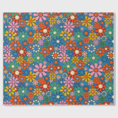 Groovy Retro Farbiger 60er 70er Floral Pattern Geschenkpapier (Flach)