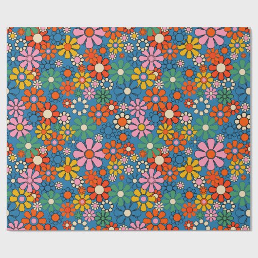 Groovy Retro Farbiger 60er 70er Floral Pattern Geschenkpapier (Flach)