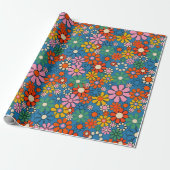 Groovy Retro Farbiger 60er 70er Floral Pattern Geschenkpapier (Ungerollt)