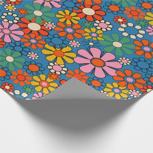 Groovy Retro Farbiger 60er 70er Floral Pattern Geschenkpapier (Ecke)