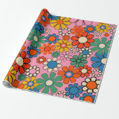 Groovy Retro Farbiger 60er 70er Floral Pattern Geschenkpapier (Ungerollt)