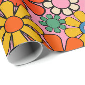 Groovy Retro Farbiger 60er 70er Floral Pattern Geschenkpapier (Rolleneckpunkt)