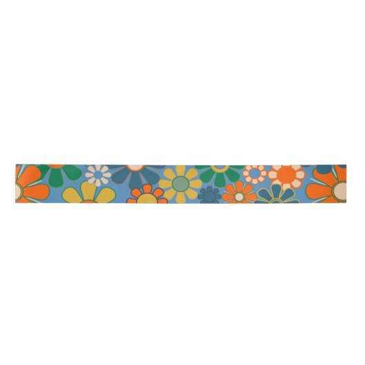 Groovy Retro Farbiger 60er 70er Floral Pattern Satinband (Vorderseite)