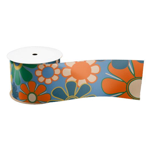 Groovy Retro Farbiger 60er 70er Floral Pattern Satinband (Spule)