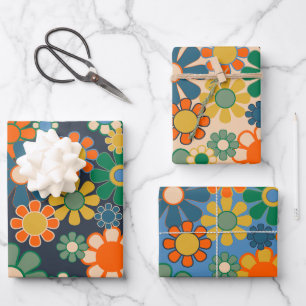 Groovy Retro Floral 60er 70er Ästhetische Muster Geschenkpapier Set