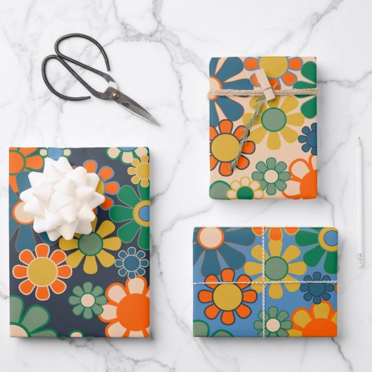 Groovy Retro Floral 60er 70er Ästhetische Muster Geschenkpapier Set (Vorderseite)