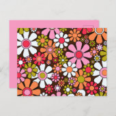 Groovy Retro Floral 60er 70er Blume Rosa und Braun Postkarte (Vorne/Hinten)