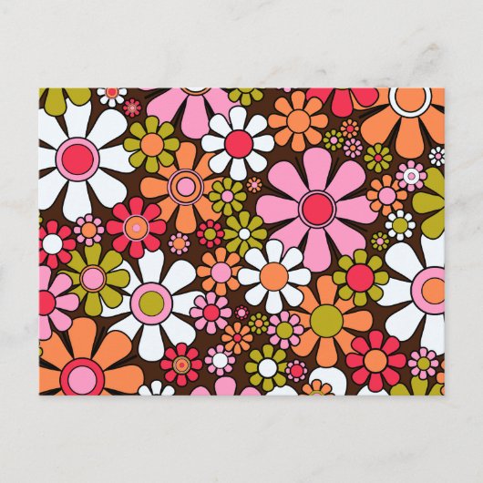 Groovy Retro Floral 60er 70er Blume Rosa und Braun Postkarte (Vorderseite)