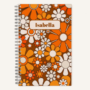 Groovy Retro Floral 70er Muster Personalisiert Notizblock