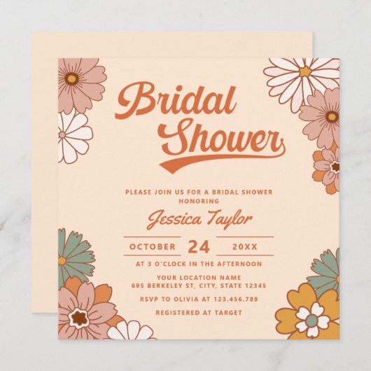 Groovy Retro Floral Brautparty Einladung (Vorne/Hinten)