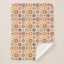 Groovy Retro Floral Check Sherpadecke