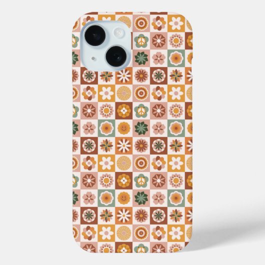 Groovy Retro Floral Checked Case-Mate iPhone Hülle (Rückseite)