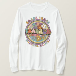 Groovy Retro Floral Daisy Grade Drei Lehrernamen T-Shirt