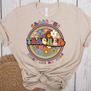 Groovy Retro Floral Daisy Grade Two Teachname T-Shirt