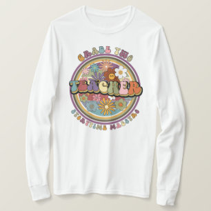 Groovy Retro Floral Daisy Zweitklasslehrerin Name T-Shirt