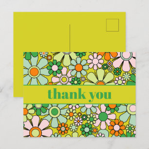 Groovy Retro Floral Farbige 60er 70er Danke Postkarte