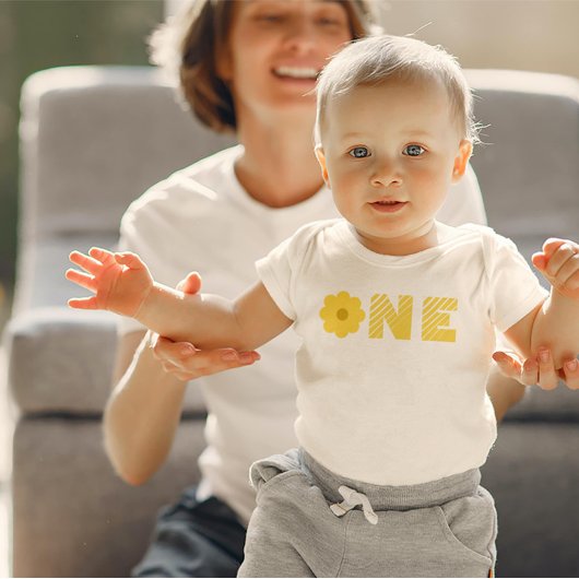 Groovy Retro Floral First Birthday Theme Tee