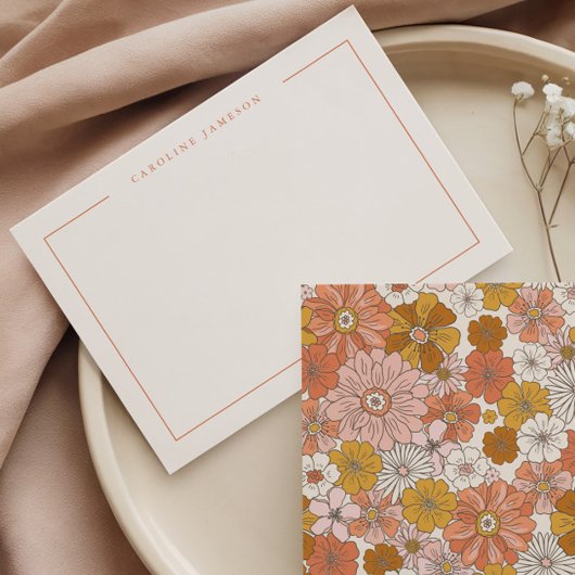 Groovy Retro Floral Flat Note Card Mitteilungskarte