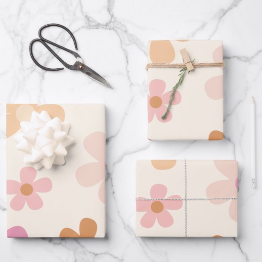 Groovy Retro Floral Geschenkpapier Set (Vorderseite)