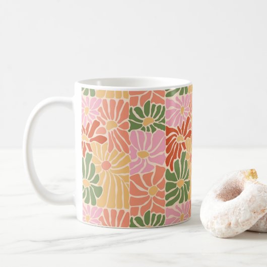 Groovy Retro Floral  Kaffeetasse (Mit Donut)