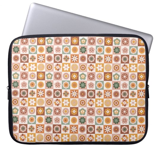 Groovy Retro Floral Kariert Laptopschutzhülle (Vorderseite)