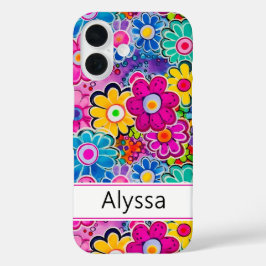 Groovy Retro Floral Personalisiert iPhone 16 Hülle