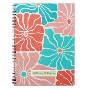 Groovy Retro Floral   Personalisierte Spirale Notizblock