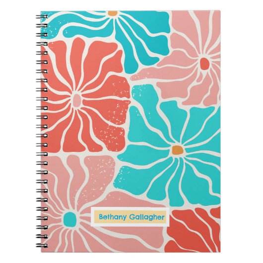 Groovy Retro Floral | Personalisierte Spirale Notizblock (Vorderseite)