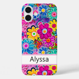 Groovy Retro Floral Personalized iPhone 16 Plus Hülle