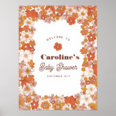 Groovy Retro Floral Pink Orange Babydusche Zeichen Poster (Vorne)