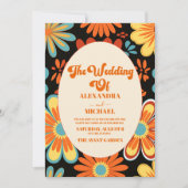 Groovy Retro Floral Wedding Einladung (Vorderseite)