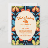 Groovy Retro Floral Wedding Einladung (Vorderseite)