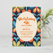 Groovy Retro Floral Wedding Einladung (Stehend Vorderseite)